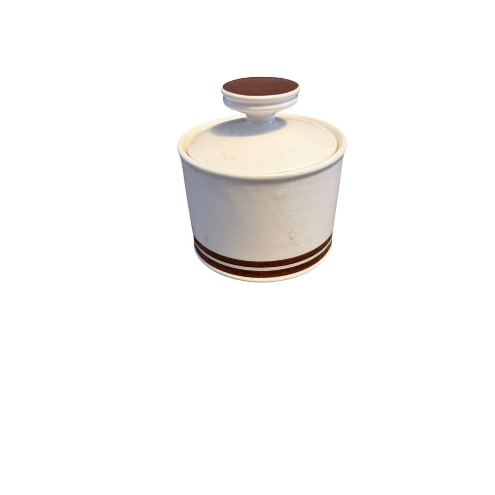 Vintage Hand Painted Lunastone 1549 Brown Sugar Bowl with Lid Korea Ceramic